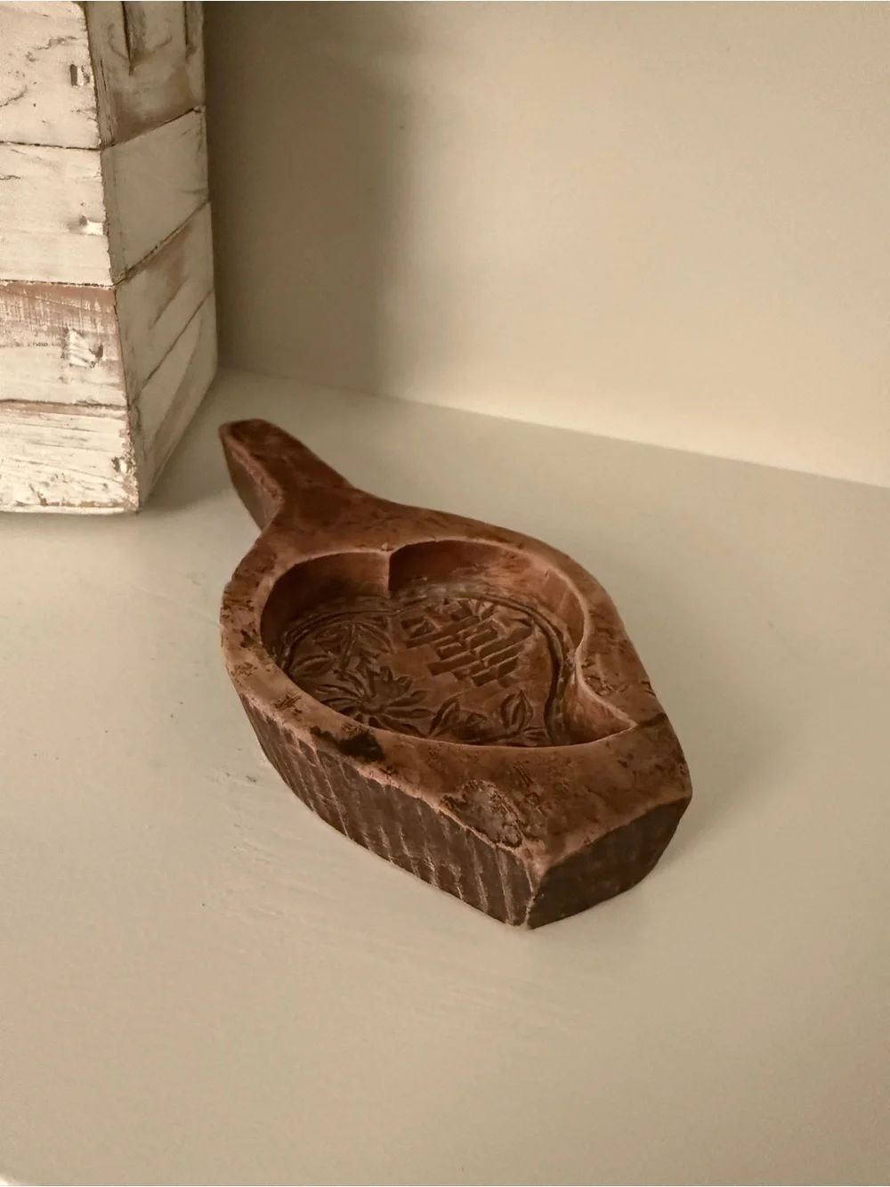 Vintage Hand-Carved Wooden Double Happiness Decorative Tray |Asian Folk Art